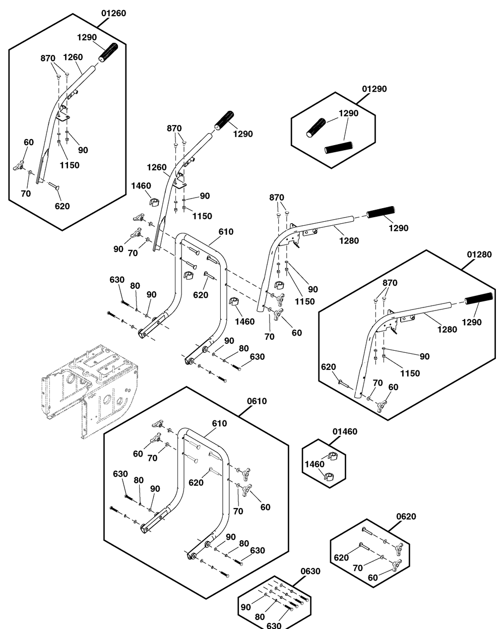 Handles Group Diagram and Parts List for 1697157-00-S1024MDS 2019 Briggs and Stratton Snow Blower
